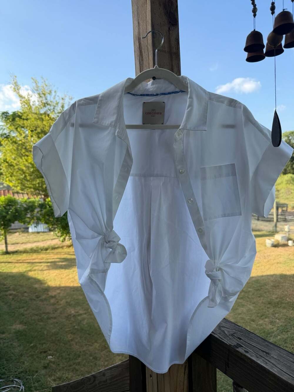 Casa Cabana Women's White Button-Front Short-Sleeve Tied-Hem Shirt